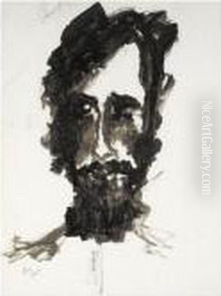 Untitled (portrait Of A Man With Beard) Oil Painting by Rabindranath Tagore