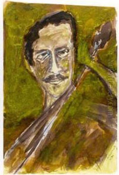 Untitled (portrait Of A Man With Moustache) Oil Painting by Rabindranath Tagore