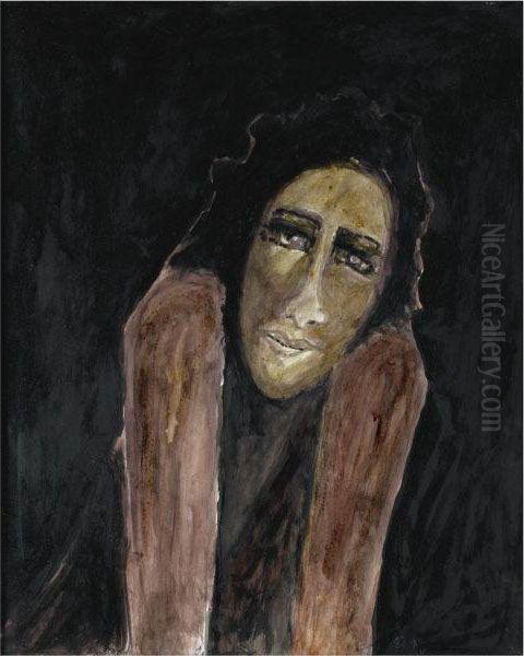 Untitiled (portrait Of A Woman) Oil Painting by Rabindranath Tagore