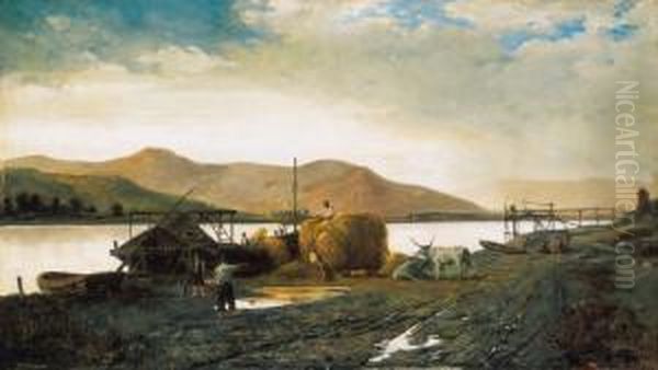 Ships On The Danube Oil Painting by Antal, Antoine Tahi