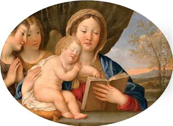 The Madonna and Child with attendant angels Oil Painting by Francesco Albani