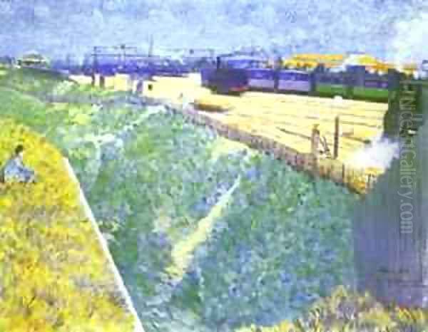 The Western Railway Leaving Paris 1886 Oil Painting by Charles Angrand