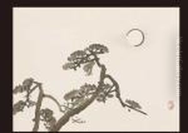 Pinetree And Moon Oil Painting by Seiho Takeuchi