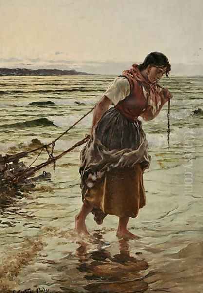 Pescadora Oil Painting by Juan Abades