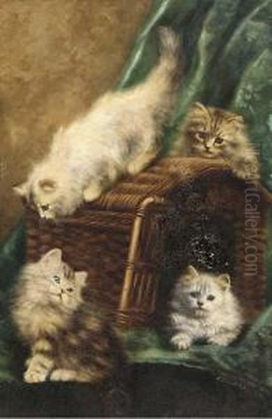 Kittens On A Basket Oil Painting by Agnes Augusta Talboys