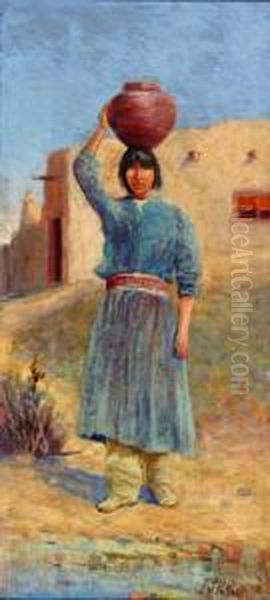 Pueblo Indian Girl, New Mexico Oil Painting by Richard H. Tallant