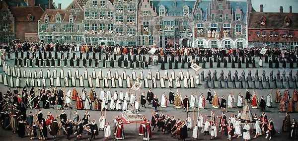 The Ommeganck in Brussels in 1615- Procession of Notre Dame de Sablon, 1616 Oil Painting by Denys Van Alsloot