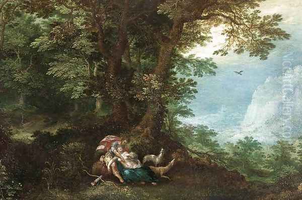 Extensive Wooded Landscape with Cephalus and Procris Oil Painting by Denys Van Alsloot