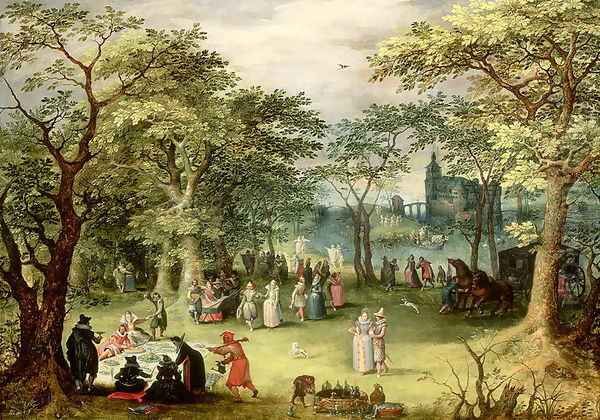 Landscape with 'fete galante' Oil Painting by Denys Van Alsloot