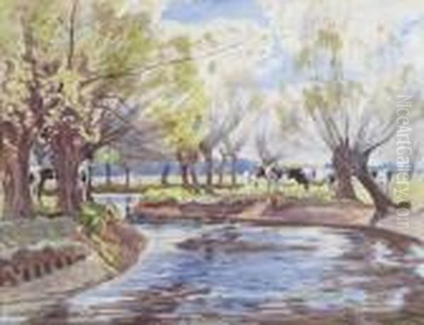 Spring Morning, River Stour Oil Painting by Algernon Talmage