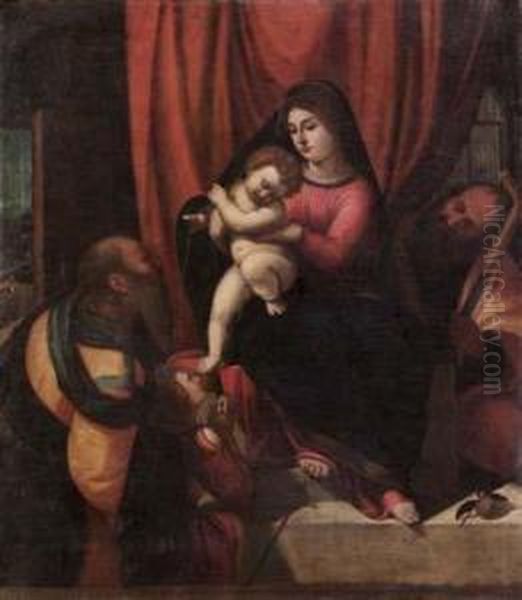 Sacra Famiglia E Santi Oil Painting by Enea Salmeggia Talpino