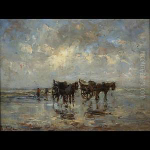 Clam Diggers; Fisherwomen On The Beach Oil Painting by Tamine Tadama Groeneveld