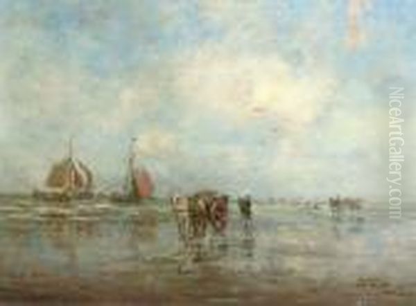 Shell Fishers On The Beach Oil Painting by Tamine Tadama Groeneveld