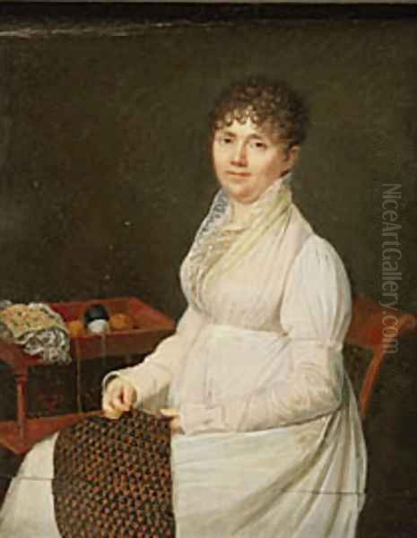 Portrait of a Woman with Tapestry Work Oil Painting by Jacques-Jean- Baptiste Augustin