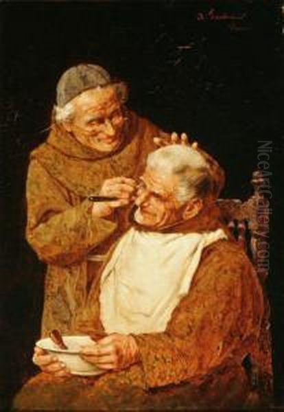 A Holy Close Shave Oil Painting by Arnaldo Tamburini