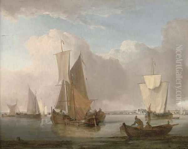 A cluster of barges drying their sails in Shoreham harbour Oil Painting by William Anderson