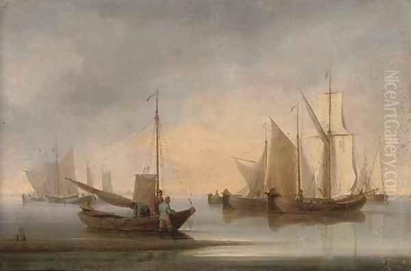 Dutch fishing barges drying their sails at the end of the day Oil Painting by William Anderson