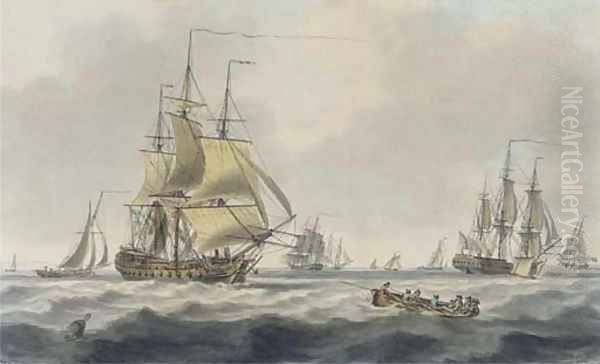 Royal Naval frigates and other shipping in the Downs Oil Painting by William Anderson