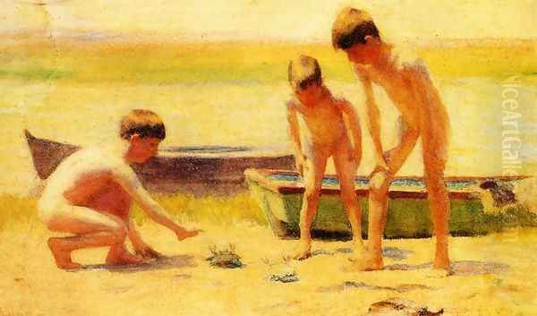 Boys Playing with Crabs Oil Painting by Thomas Anshutz