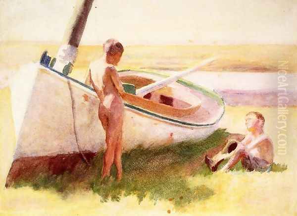 Two Boys by a Boat Oil Painting by Thomas Anshutz