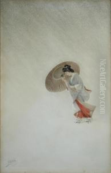 Study Of Abijin In The Snow Oil Painting by Kokyo Taniguchi