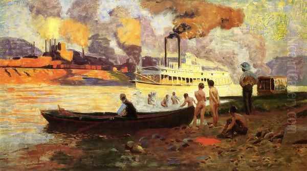 Steamboat on the Ohio Oil Painting by Thomas Anshutz