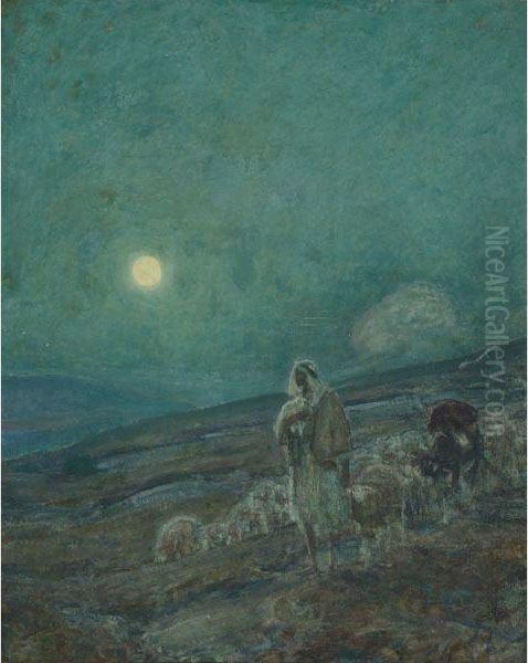 Shepherd And Flock Oil Painting by Henry Ossawa Tanner