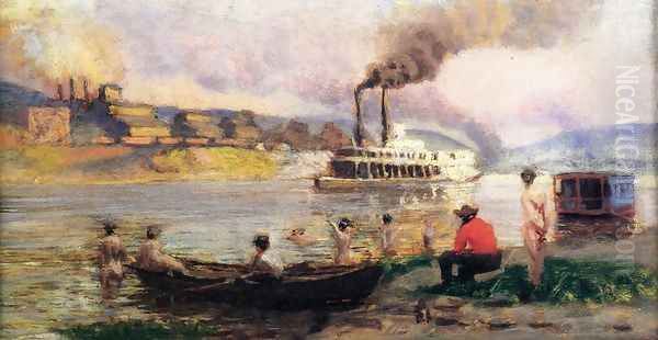 Steamboat on the Ohio I Oil Painting by Thomas Anshutz