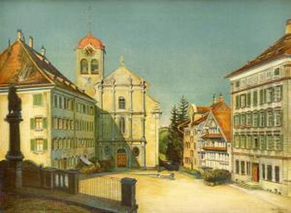 Trogen, Landsgemeindeplatz Mit Kirche Oil Painting by Paul Tanner