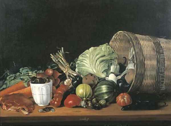 Naturaleza muerta con cesto y verduras Oil Painting by Jose Agustin Arrieta