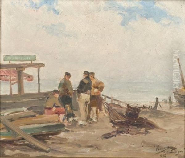 Reunion De Pecheurs Autour D'un Feu Oil Painting by Henri Adriene Tanoux