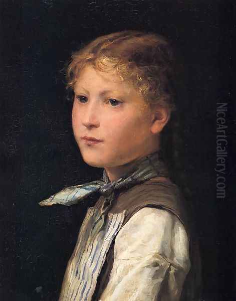 Portrait of a Young Girl Oil Painting by Albert Anker