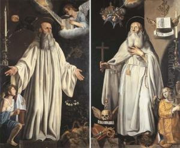 Saint Romuald; And Saint Benedict Oil Painting by Antonio D'Enrico Tanzio Da Varallo