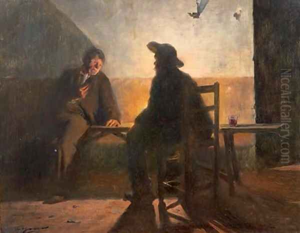 Conversando a la luz del candil (Talking by candlelight) Oil Painting by Luis Graner Arrufi