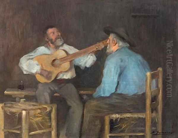 Tocando la guitarra (Playing the guitar) Oil Painting by Luis Graner Arrufi