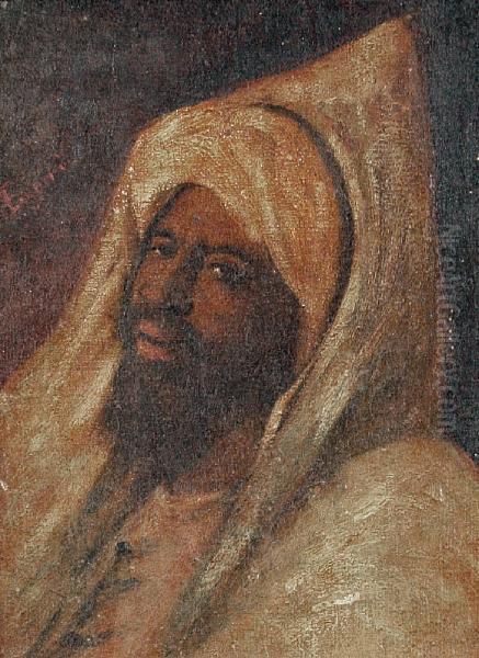 Head Study Of An Arab Wearing A Hoodeddjellaba Oil Painting by Jose Tapiro Y Baro