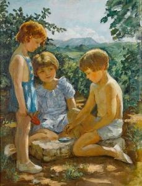 Les Petits Jardiniers Oil Painting by Edmond Tapissier