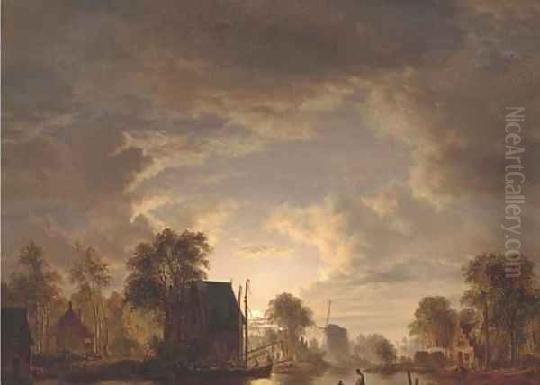 Drawing in the nets by moonlight Oil Painting by Jacobus Theodorus Abels