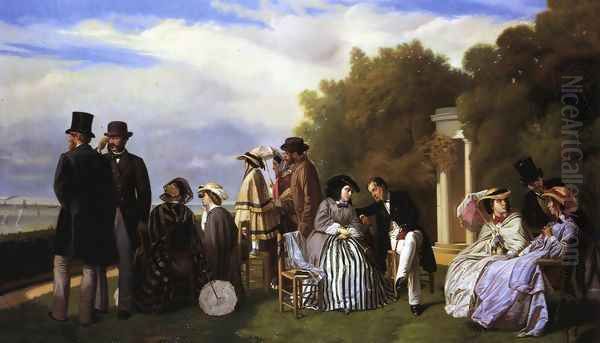 The Empress Eugenie and Her Court at Biarritz Oil Painting by Alexandre-Denis Abel de Pujol