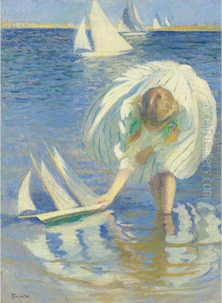 Child And Boat (child With Boat; Girl With Sailboat) Oil Painting by Edmund Charles Tarbell