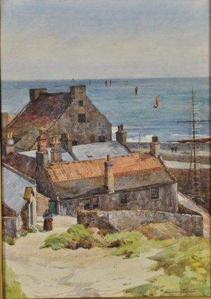 East Coast Fishing Village Oil Painting by J.A. Henderson Tarbet