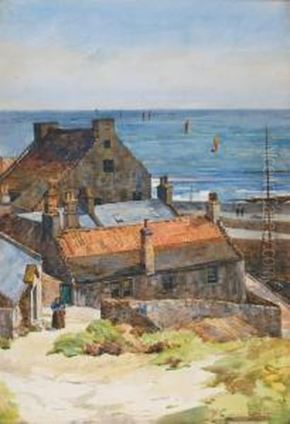 A Coastal Town Scene Oil Painting by J.A. Henderson Tarbet