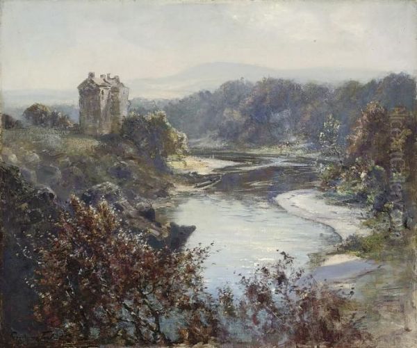 Neidpath Castle Oil Painting by J.A. Henderson Tarbet