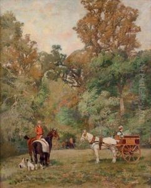 Sous Bois Avec Cavaliers Et Attelage Oil Painting by Daniel Tardieu