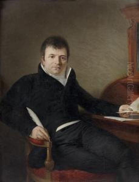 Portrait D'homme Assis Devant Son Bureau-cylindre Oil Painting by Jean Charles Tardieu