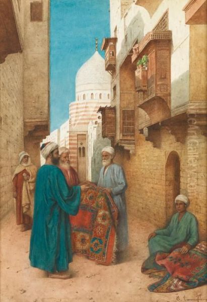 Marchands De Tapis Au Caire Oil Painting by Enrico Tarenghi