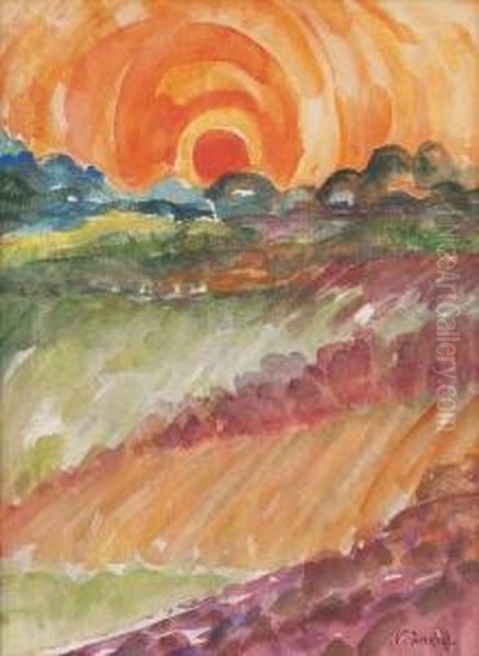 Paysage Au Soleil Couchant. Oil Painting by Nicolas Tarkhoff