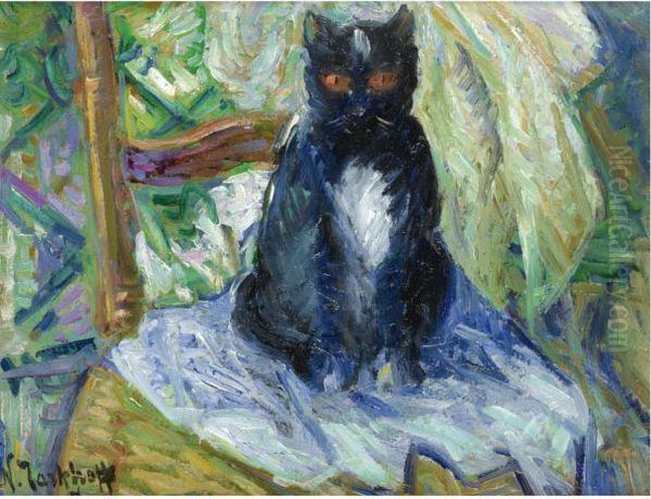 Black Cat Oil Painting by Nikolai Aleksandrovich Tarkhov