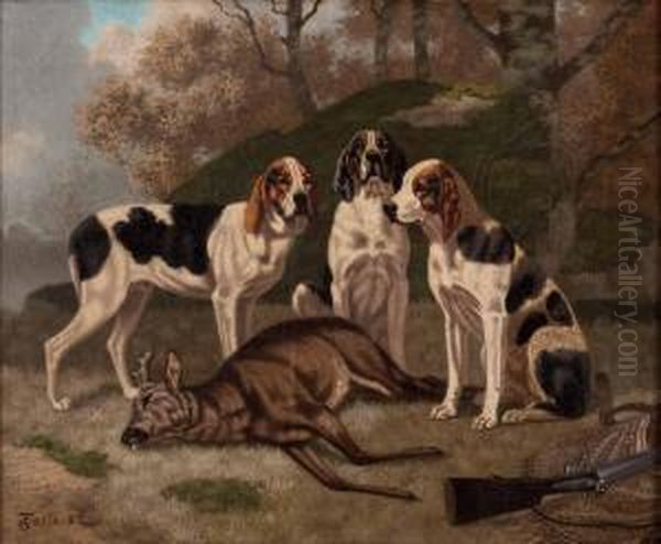 Drei Jagdhunde Mit Ihrer Beute Oil Painting by Georges Emmanuel Oscar Tartarat