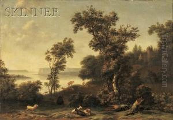 A Coastal Landscape With A Drover Attending His Animals Before Aruined Church Oil Painting by Cornelis Cornelisz. Tartarius